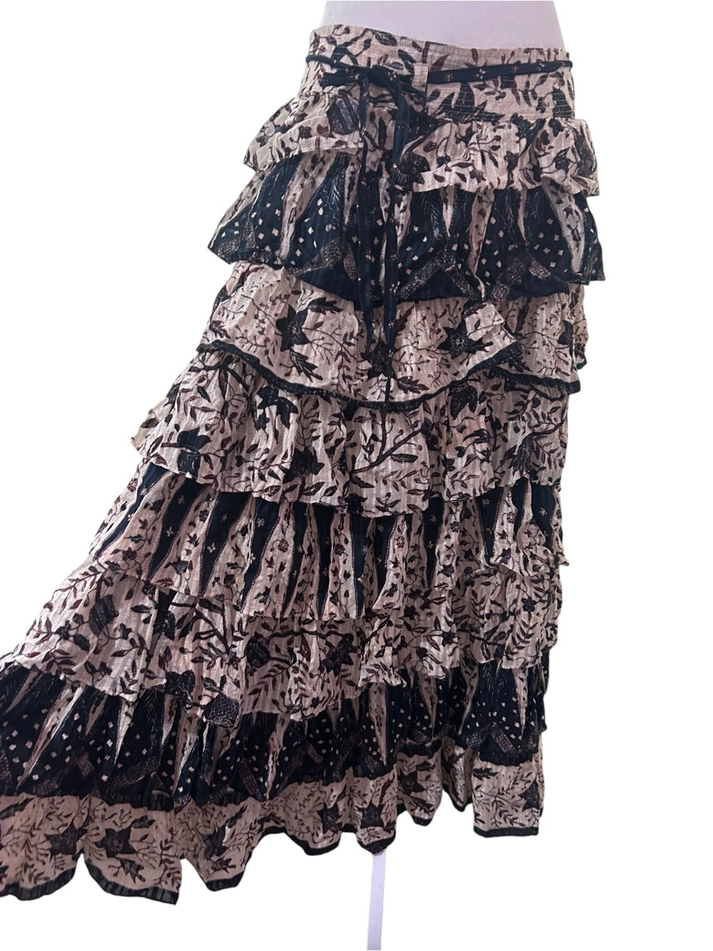 Ulla Johnson Pre-Fall 2018 Tiered Ruffle Maxi Skirt Sz 10 Floral Boho Belted - Picture 3 of 8